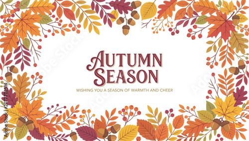 Autumn season decorative border with Autumn season lettering vector illustration