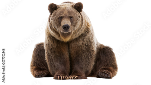Fotografie Large brown bear sitting facing forward with detailed fur and claws