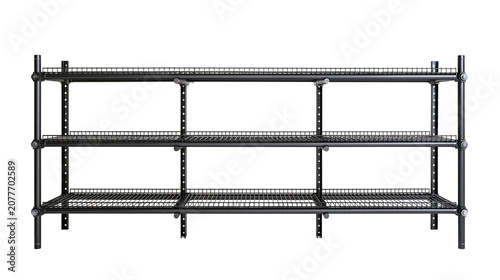 Photos Black metal wire shelving unit with three tiers