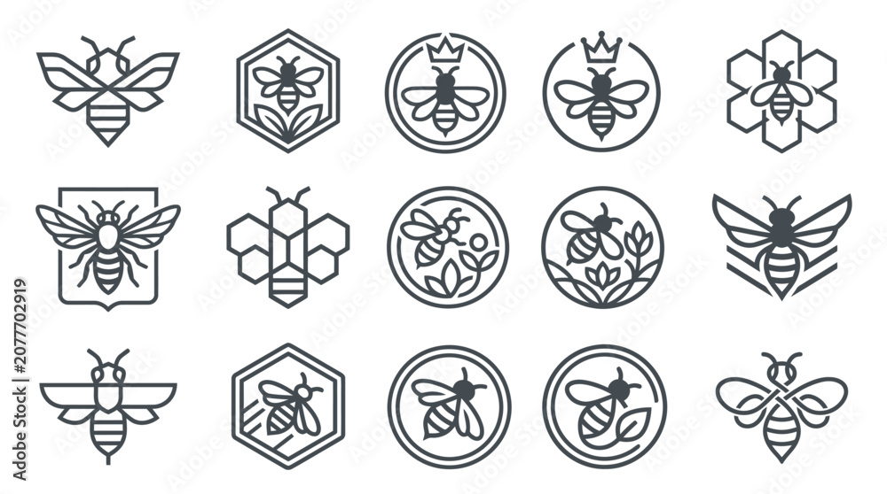 Fototapeta premium Geometric bee logo and emblem set.