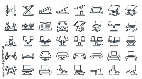 Laptop and Tablet Stand Vector Outline Icons Set