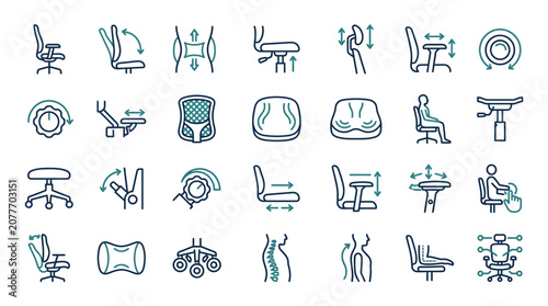 Office Chair Features and Ergonomic Adjustments Icons