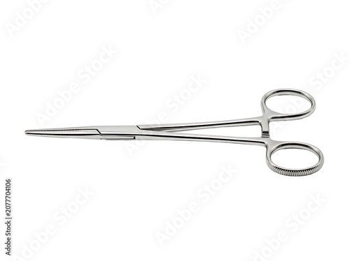 Stainless Steel Surgical Hemostat Forceps Isolated on White Background