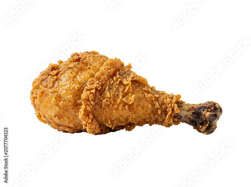 Golden Crispy Fried Chicken Drumstick Isolated on White Background