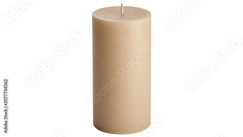 Tableau sur toile Thick plain beige paraffin wax pillar candle decoration isolated on transparent