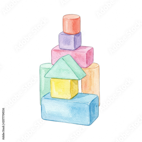 Watercolor building blocks tower for kids