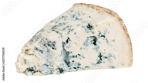 Fotografie Wedge of creamy blue cheese with visible mold veins