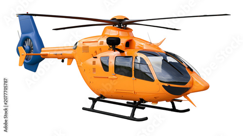 Φωτογραφία Orange helicopter with blue tail rotor and black skids