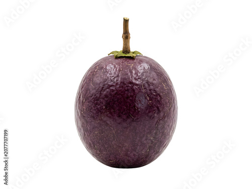 Single Whole Ripe Purple Passion Fruit Isolated on White Background