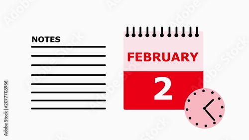 February 2nd calendar page with notes section on white background calendar notes section to do list daily planner.