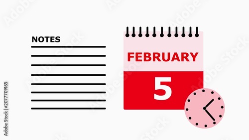 February 5 Calendar Page with Notes Section on White Background date month.
