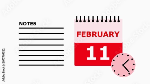 February 11 calendar page with notes section on white background date month.