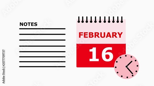 February 16 calendar page with notes section on white background date.