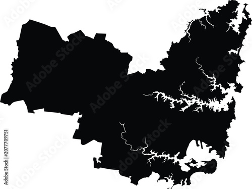 Greater Sydney region map silhouette, isolated black vector illustration, New South Wales, Australia, geography boundary shape, cartography design, blank template