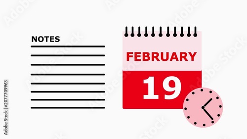 February 19 calendar page with notes section on white background date month.