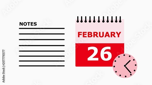 February 26 calendar page with notes section on white background date month.