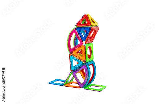 Colorful Magnetic Construction Block Sculpture Isolated on White