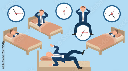 Obraz na płótnie Businessmen suffering from insomnia and stress due to work pressure