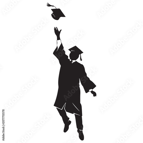 Εκτύπωση καμβά Graduate silhouette jumping and throwing mortarboard cap for commencement ceremo