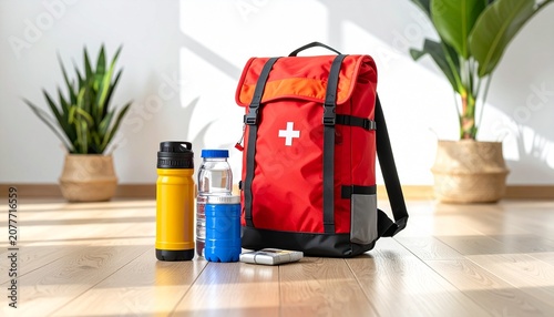 Emergency Preparedness Backpack with Essential Disaster Supplies at Home