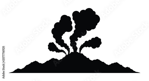 Принти на полотні Volcanic eruption with smoke plumes black and white silhouette volcano