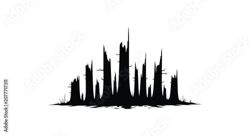 Tableau sur toile Dead tree forest landscape in black silhouette trees bare woodland