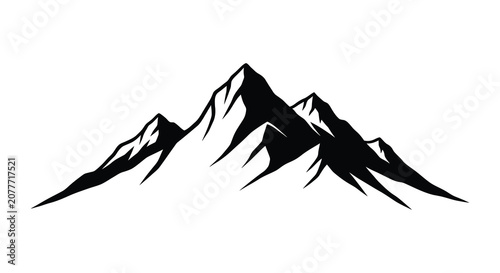 Mountain range silhouette against a white background a stark black shape