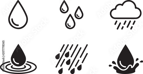 Tableau sur toile Set of six water and weather icons in black and white style Vector