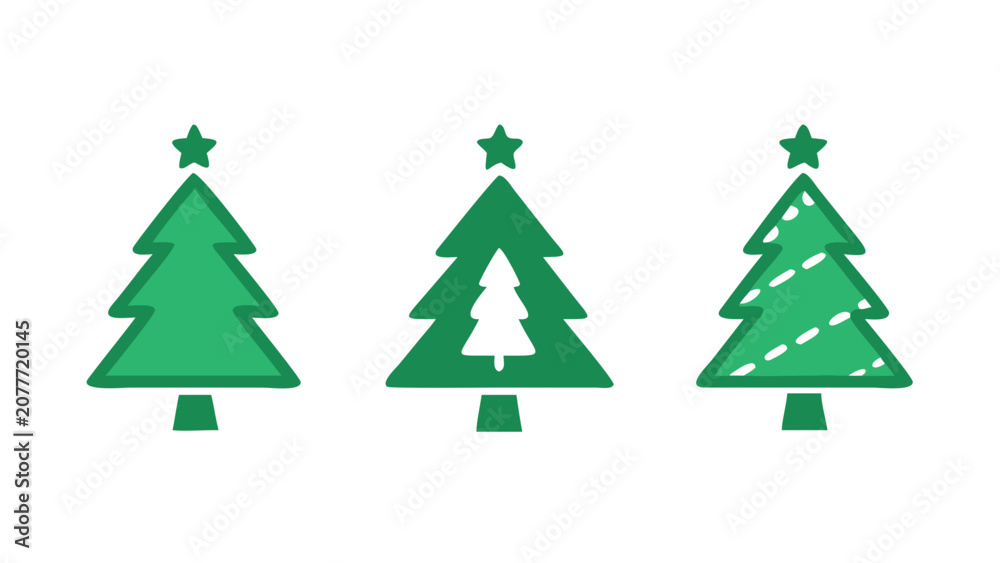 Fototapeta premium Green Christmas Tree Icons Flat Vector Illustration Set
