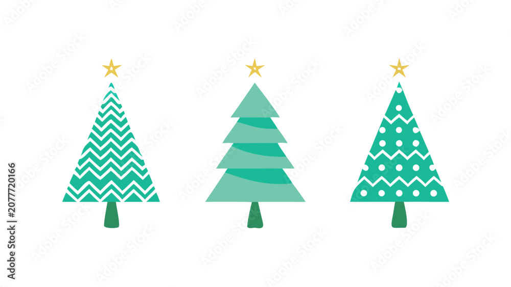 Obraz premium Three stylized christmas trees vector illustration on black background