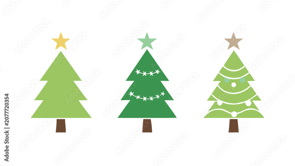 Fototapeta premium Christmas Tree Icons Varied Styles And Decorations