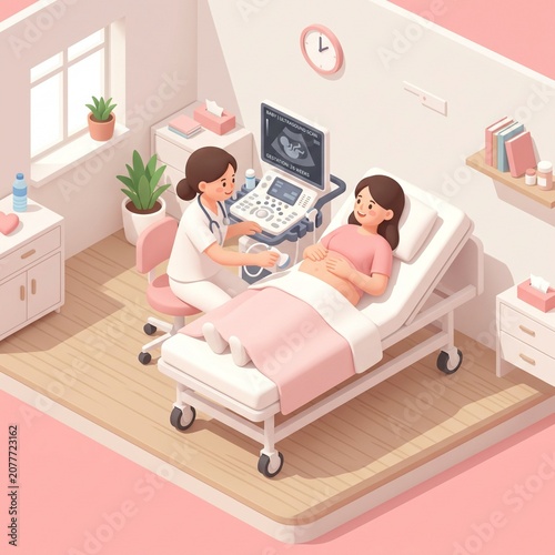 Isometric Pregnancy Maternity Care Ultrasound Doctor Scene Illustration