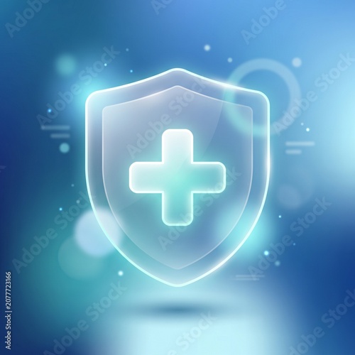 Glassmorphism Health Insurance Shield Medical Cross Icon
