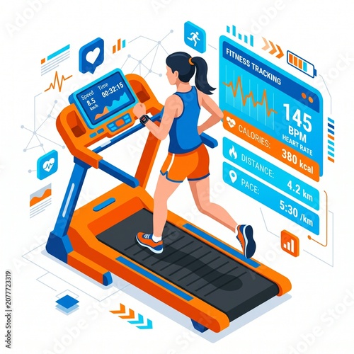 Isometric Fitness Health Monitoring Smartwatch Treadmill Illustration