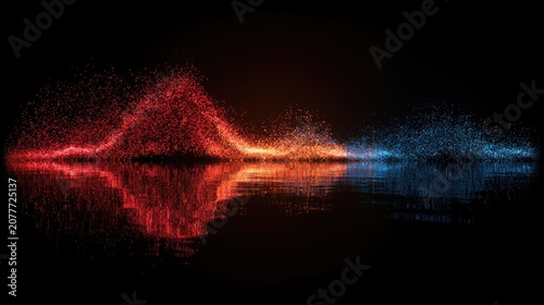 Abstract Red and Blue Particle Waveform Reflection.