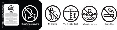 Foto Safety and Prohibition Icons Set , No spitting or spouting, No littering, Check