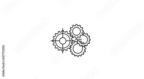 Interlocking cluster of four gears line art symbol.