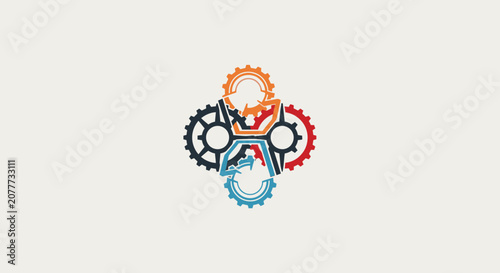 Interlocking colorful gears representing teamwork and collaboration.