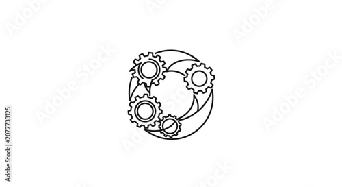Interlocking cogwheels forming a circular industrial mechanism.