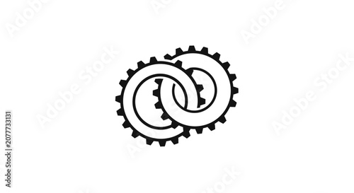 Interlocking double gears icon symbolizing cooperation and synergy.
