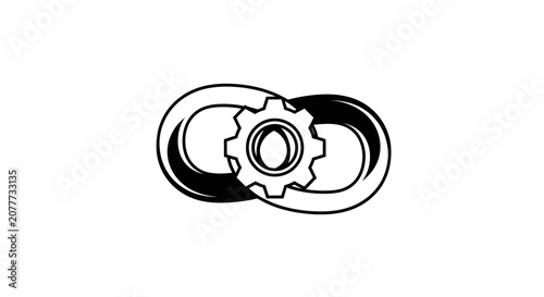 Interlocking gear circles representing connectivity and industrial process.