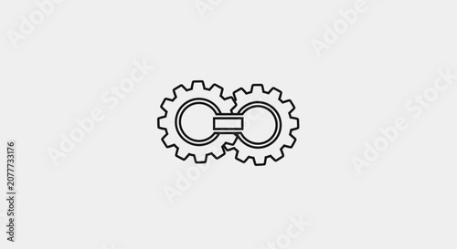 Interlocking mechanical gears line art symbol.
