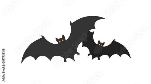 Spooky flying bats with glowing eyes Halloween illustration