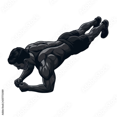 Athletic man doing a core plank exercise illustration