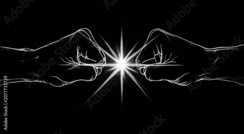 Two Fists Clashing With A Bright Starburst In Between On A Black Background.