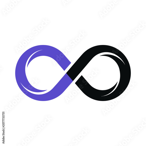 A stylized infinity symbol rendered in purple and black colors