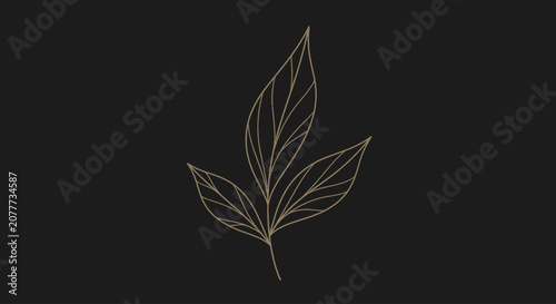 Foto Minimalist golden leaf illustration on dark background.