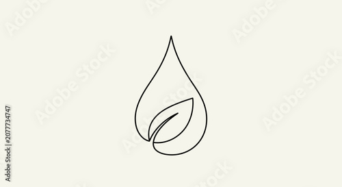 Schilderij op canvas Minimalist line art of a leaf inside a water droplet symbolizing nature and sustainability