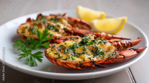 Close-Up Detail of Grilled Lobster with Herbs and Butter