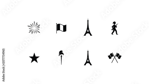 Tableau sur toile Elegant black and white vector iconset celebrating patriotism with fireworks fla